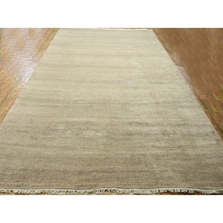 11'11" x 15'0" New Hand Knotted Brown Wool & Silk Rectangle Oriental Rug - MOA10276330