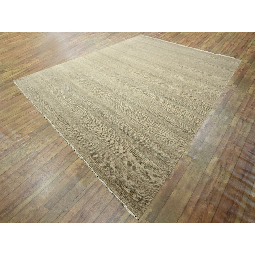 11'11" x 15'0" New Hand Knotted Brown Wool & Silk Rectangle Oriental Rug - MOA10276330