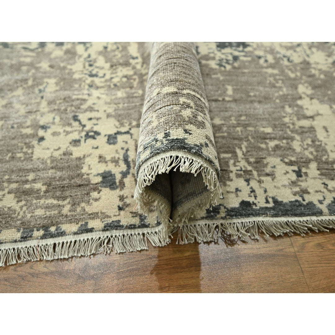 11'10" x 14'11" New Hand Knotted Grey Wool & Silk Rectangle Oriental Rug - MOA10276331
