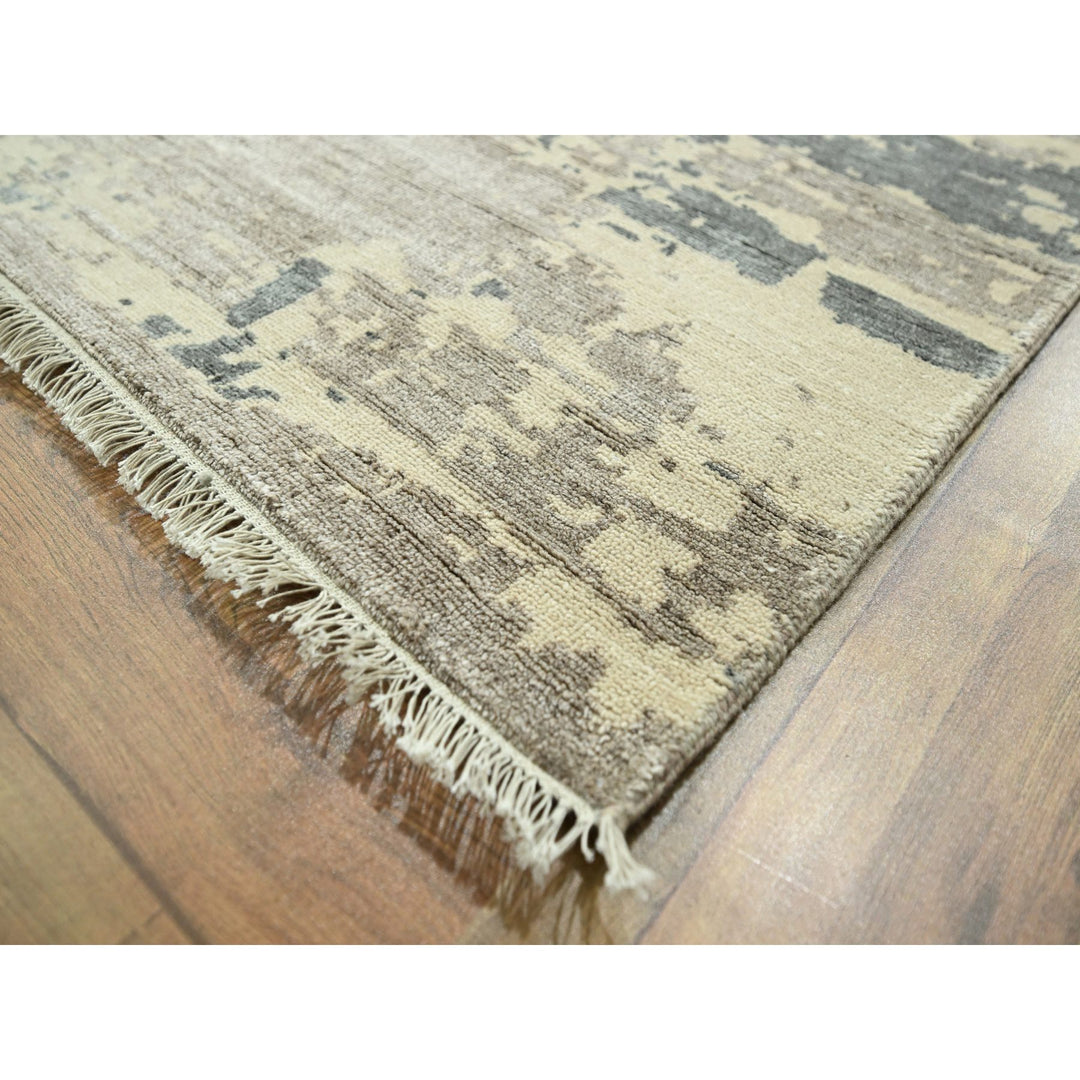 11'10" x 14'11" New Hand Knotted Grey Wool & Silk Rectangle Oriental Rug - MOA10276331