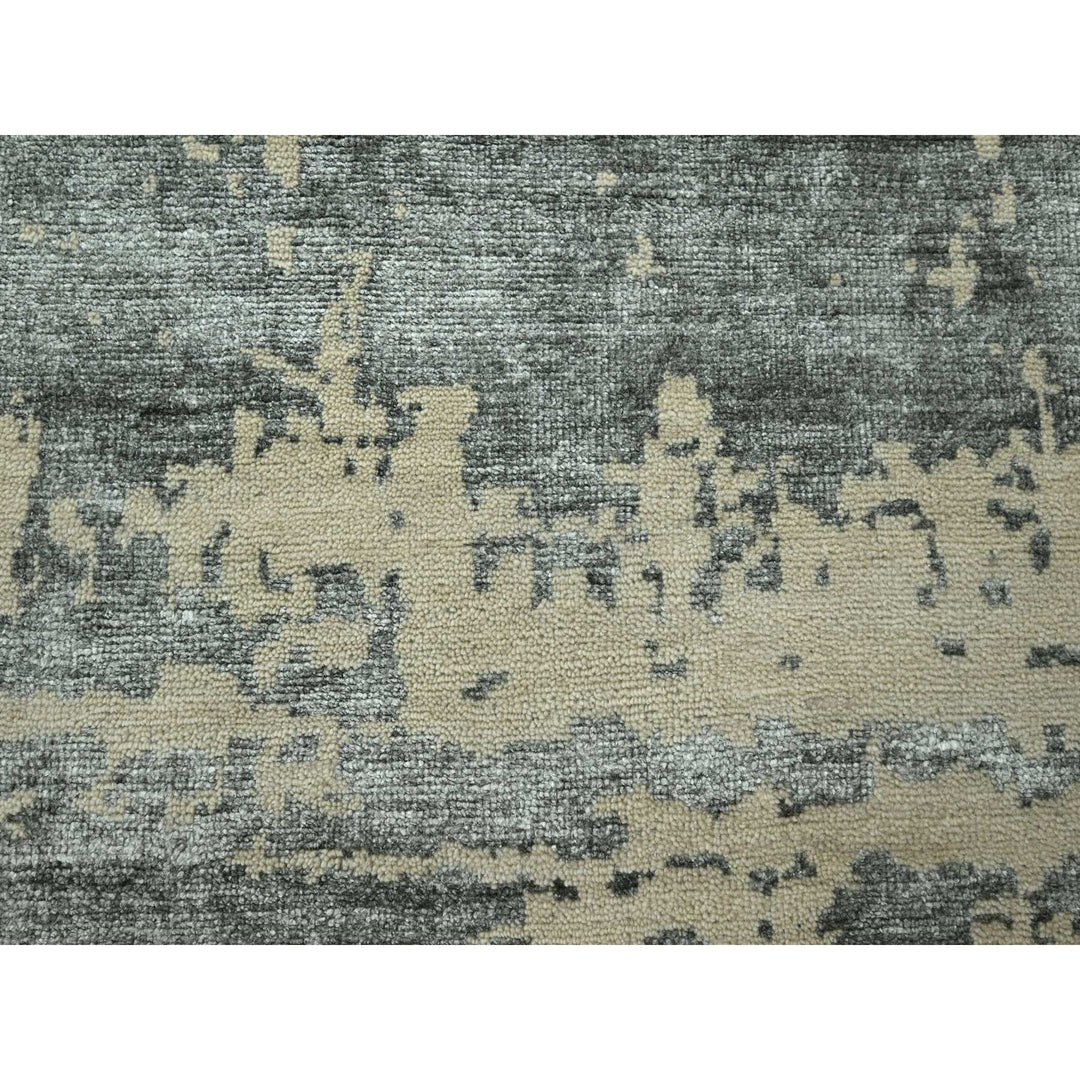 11'10" x 14'11" New Hand Knotted Grey Wool & Silk Rectangle Oriental Rug - MOA10276331