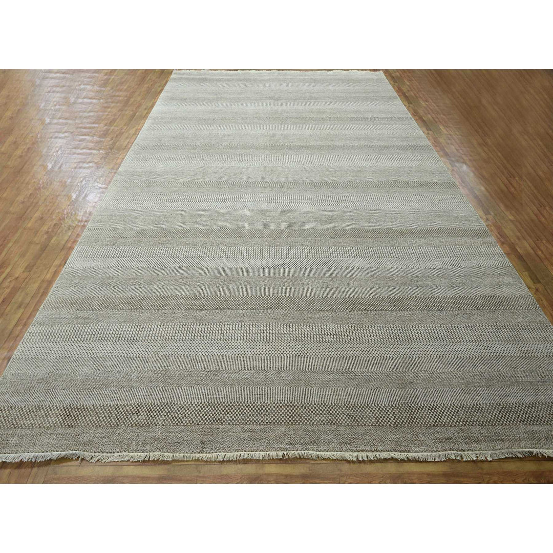 10'0" x 13'11" New Hand Knotted Brown Wool & Silk Rectangle Oriental Rug - MOA10276333
