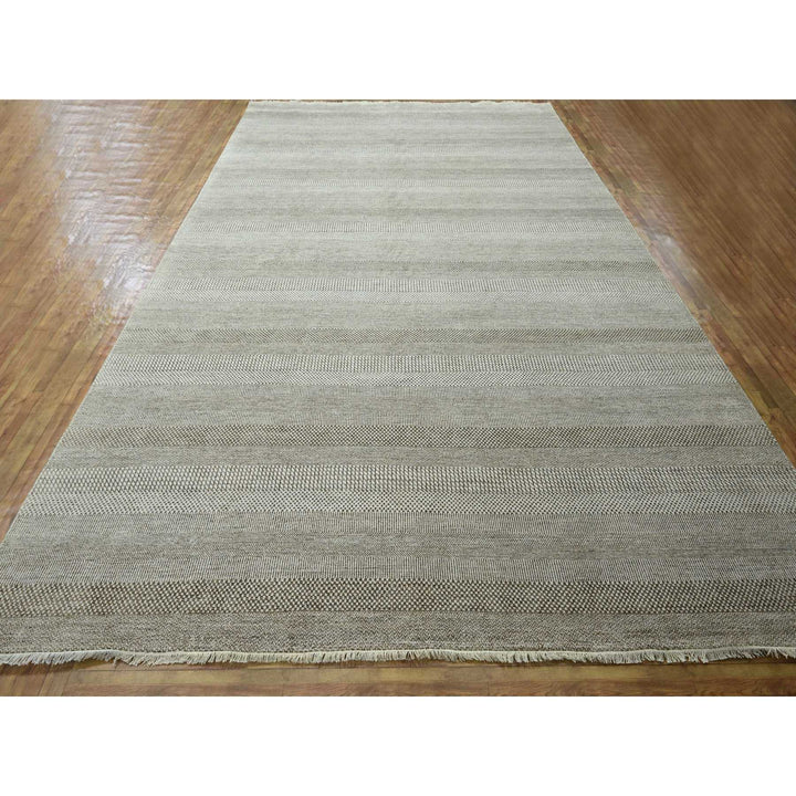 10'0" x 13'11" New Hand Knotted Brown Wool & Silk Rectangle Oriental Rug - MOA10276333