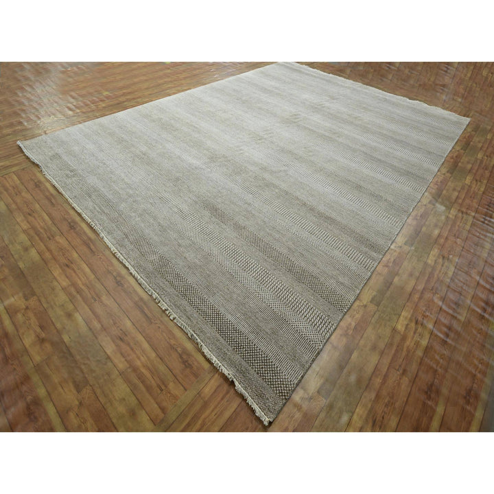 10'0" x 13'11" New Hand Knotted Brown Wool & Silk Rectangle Oriental Rug - MOA10276333