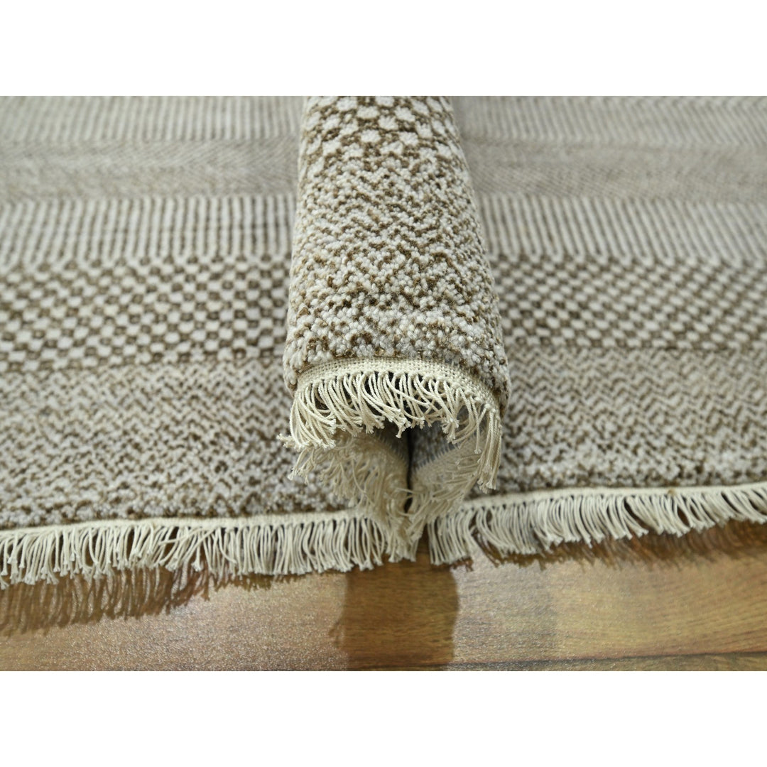 10'0" x 13'11" New Hand Knotted Brown Wool & Silk Rectangle Oriental Rug - MOA10276333