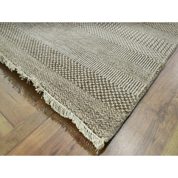 10'0" x 13'11" New Hand Knotted Brown Wool & Silk Rectangle Oriental Rug - MOA10276333
