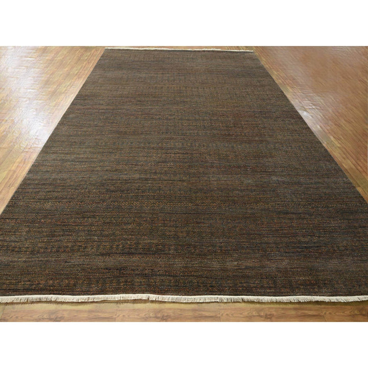 10'0" x 14'0" New Hand Knotted Brown Wool & Silk Rectangle Oriental Rug - MOA10276334