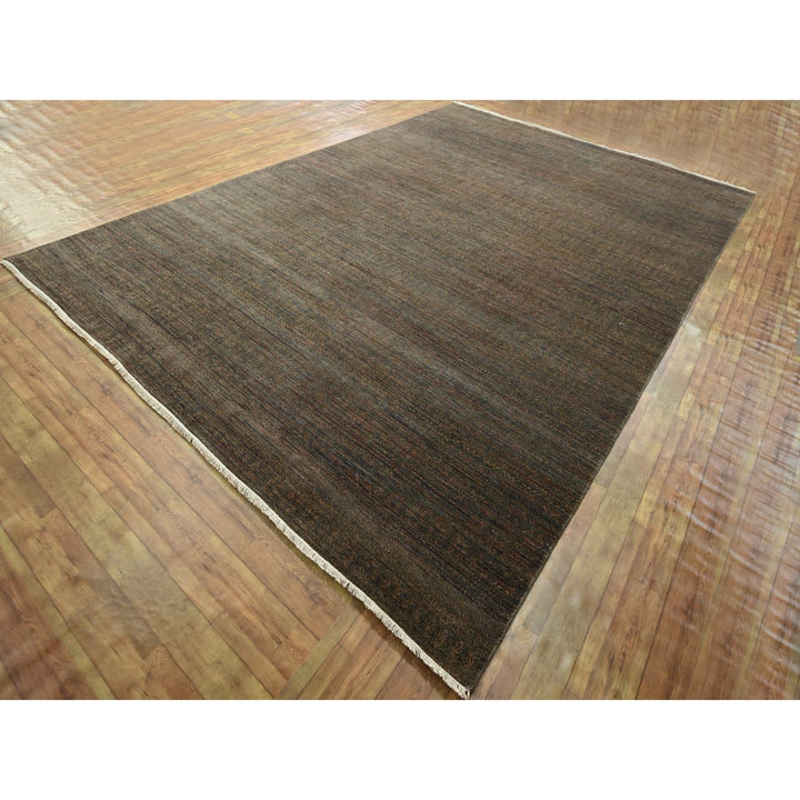 10'0" x 14'0" New Hand Knotted Brown Wool & Silk Rectangle Oriental Rug - MOA10276334