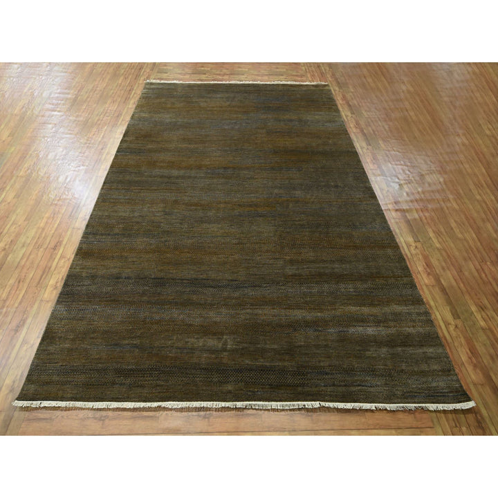 9'0" x 11'10" New Hand Knotted Brown Wool & Silk Rectangle Oriental Rug - MOA10276336