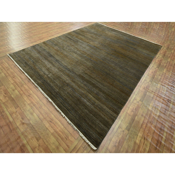 9'0" x 11'10" New Hand Knotted Brown Wool & Silk Rectangle Oriental Rug - MOA10276336