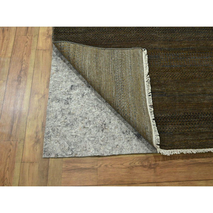 9'0" x 11'10" New Hand Knotted Brown Wool & Silk Rectangle Oriental Rug - MOA10276336