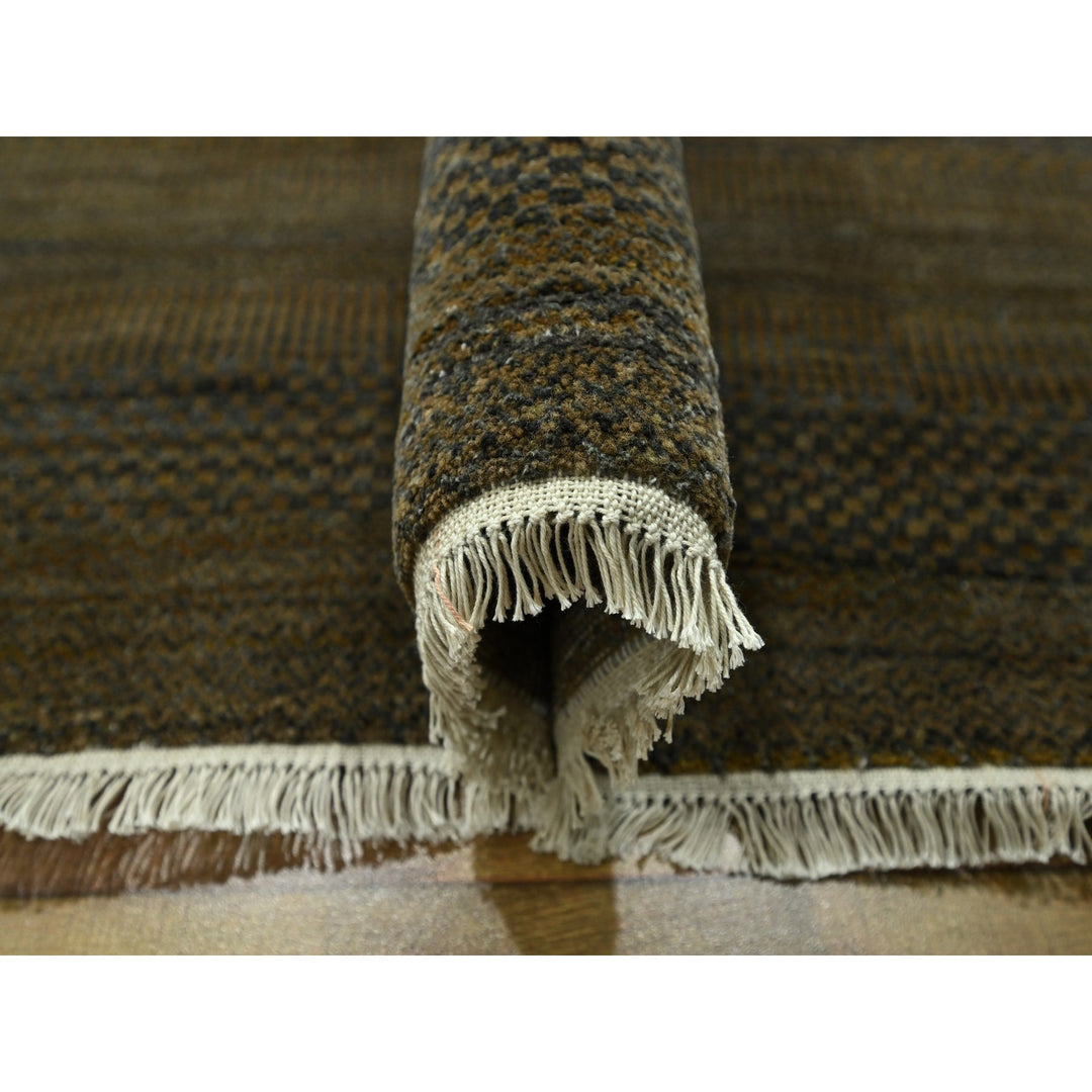 9'0" x 11'10" New Hand Knotted Brown Wool & Silk Rectangle Oriental Rug - MOA10276336