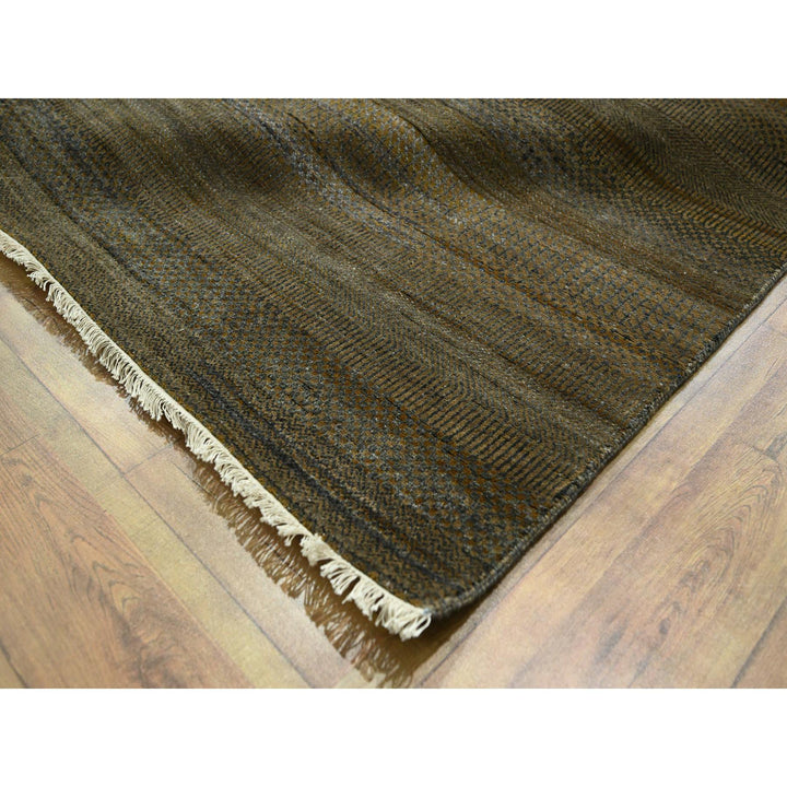 9'0" x 11'10" New Hand Knotted Brown Wool & Silk Rectangle Oriental Rug - MOA10276336