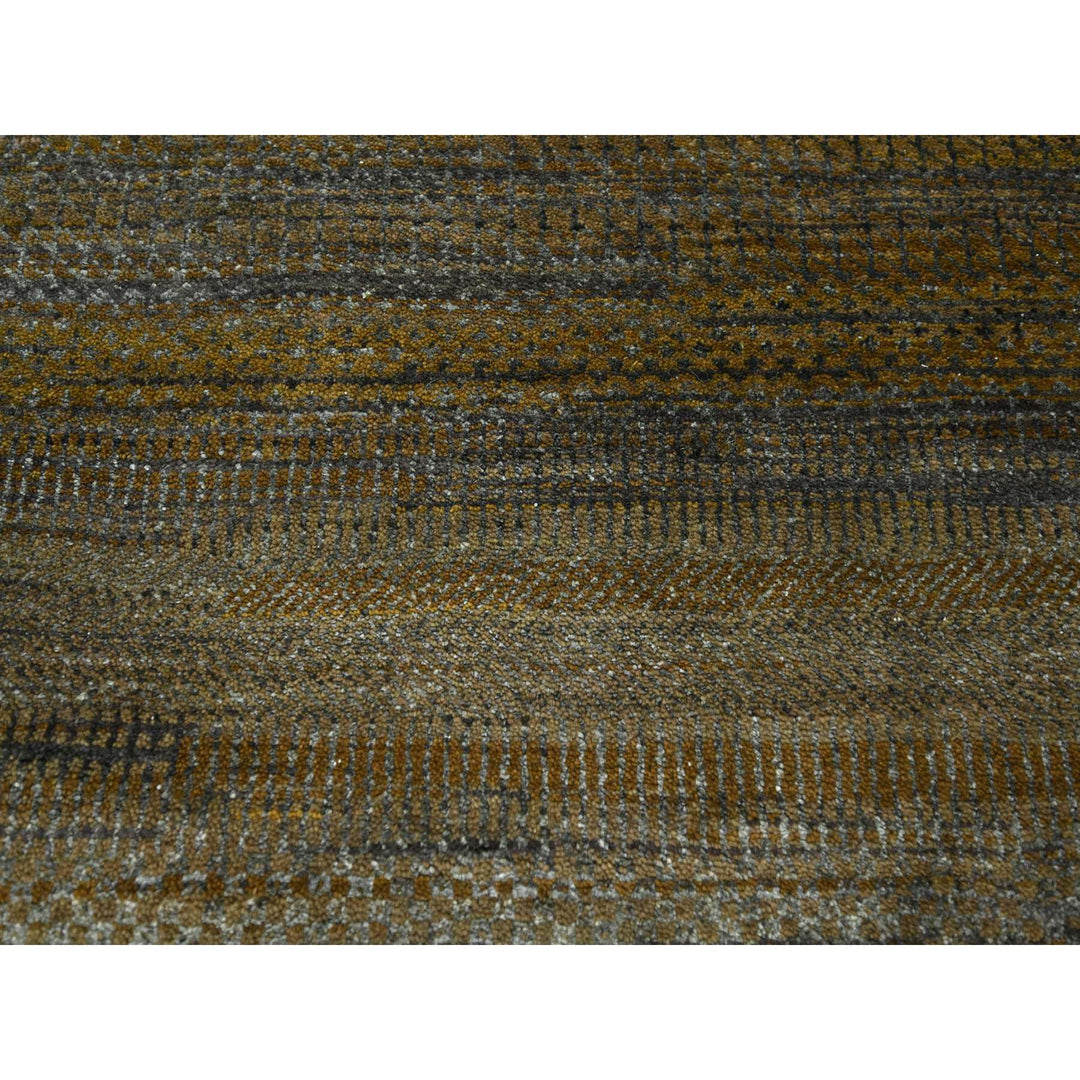 9'0" x 11'10" New Hand Knotted Brown Wool & Silk Rectangle Oriental Rug - MOA10276336