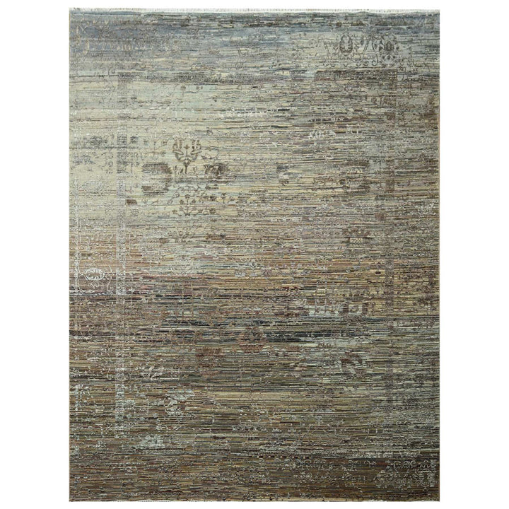 8'10" x 11'11" New Hand Knotted Brown Wool & Silk Rectangle Oriental Rug - MOA10276337
