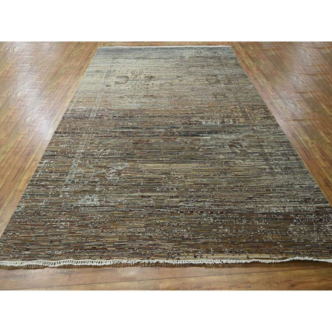 8'10" x 11'11" New Hand Knotted Brown Wool & Silk Rectangle Oriental Rug - MOA10276337