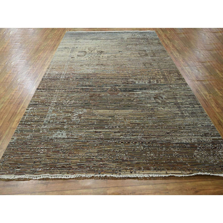 8'10" x 11'11" New Hand Knotted Brown Wool & Silk Rectangle Oriental Rug - MOA10276337