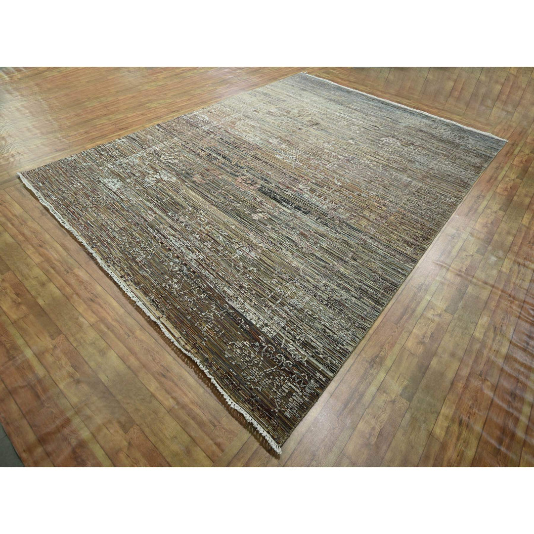 8'10" x 11'11" New Hand Knotted Brown Wool & Silk Rectangle Oriental Rug - MOA10276337