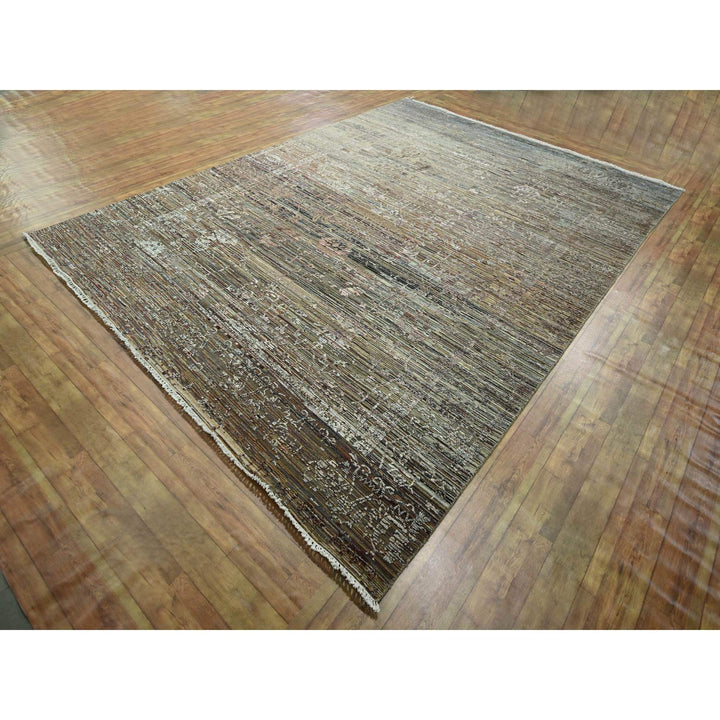 8'10" x 11'11" New Hand Knotted Brown Wool & Silk Rectangle Oriental Rug - MOA10276337