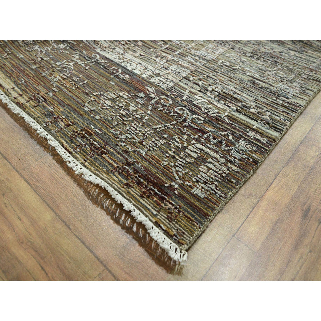 8'10" x 11'11" New Hand Knotted Brown Wool & Silk Rectangle Oriental Rug - MOA10276337