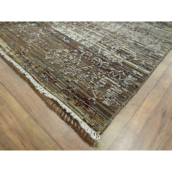8'10" x 11'11" New Hand Knotted Brown Wool & Silk Rectangle Oriental Rug - MOA10276337