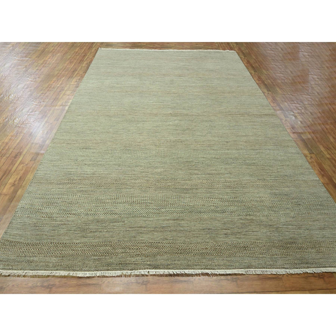 9'0" x 12'2" New Hand Knotted Green Wool & Silk Rectangle Oriental Rug - MOA10276338