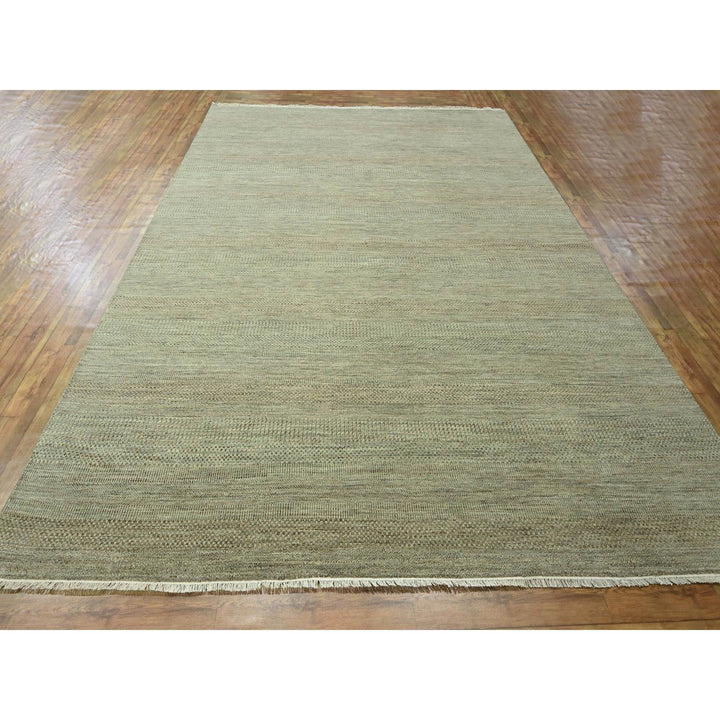 9'0" x 12'2" New Hand Knotted Green Wool & Silk Rectangle Oriental Rug - MOA10276338