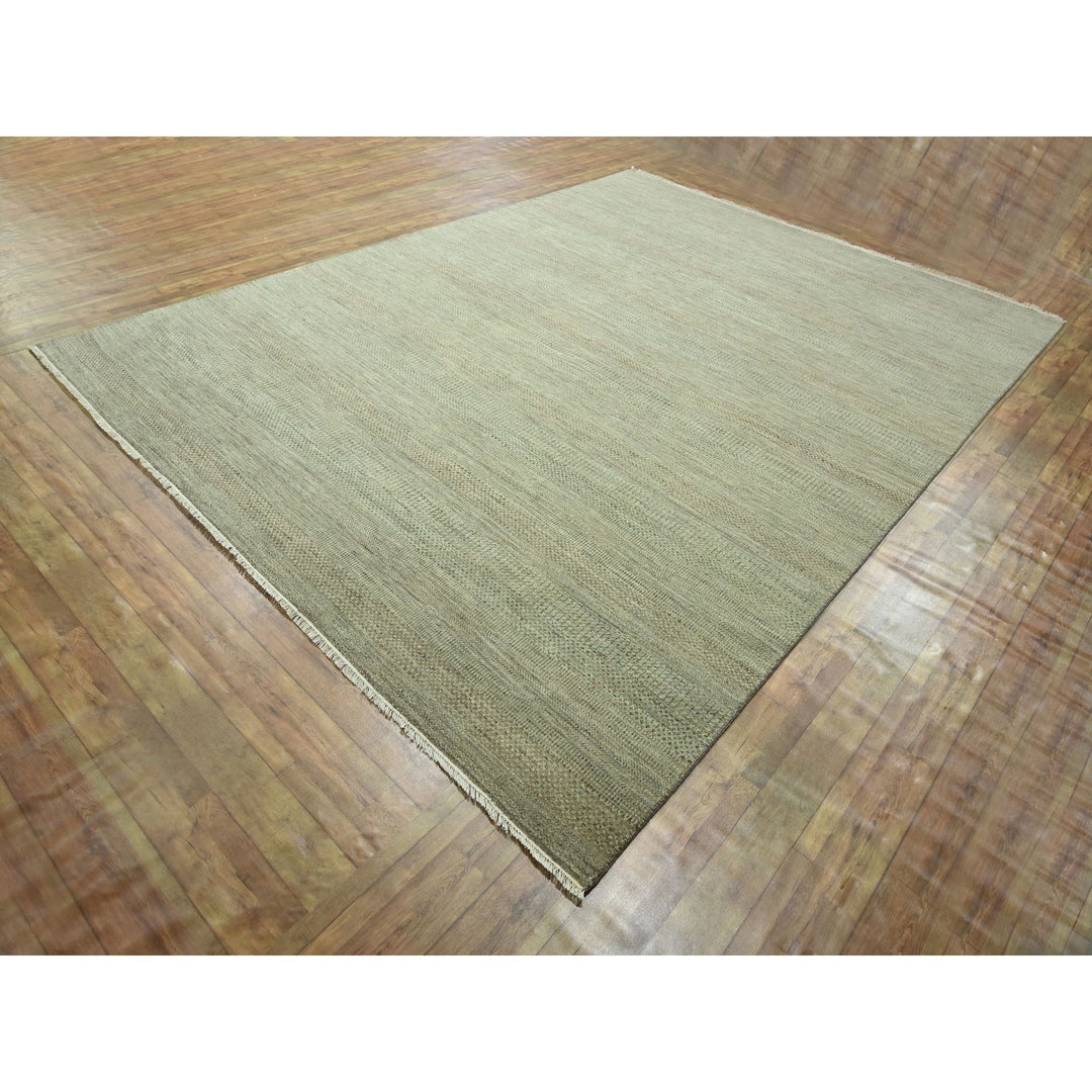 9'0" x 12'2" New Hand Knotted Green Wool & Silk Rectangle Oriental Rug - MOA10276338