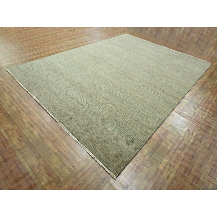 9'0" x 12'2" New Hand Knotted Green Wool & Silk Rectangle Oriental Rug - MOA10276338