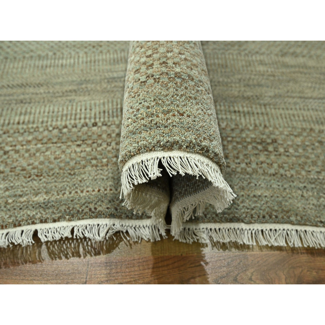 9'0" x 12'2" New Hand Knotted Green Wool & Silk Rectangle Oriental Rug - MOA10276338
