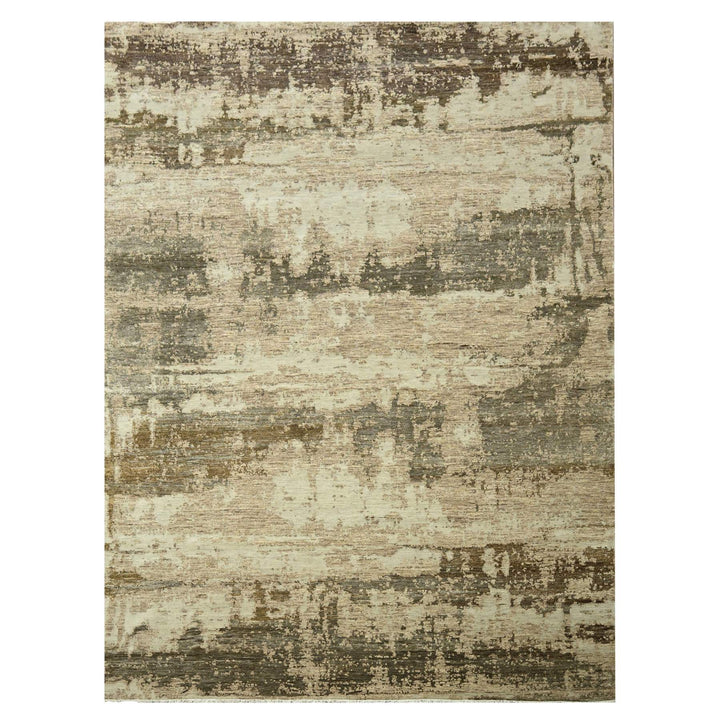 8'11" x 11'11" New Hand Knotted Beige Wool & Silk Rectangle Oriental Rug - MOA10276339