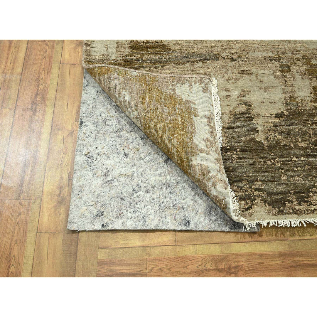 8'11" x 11'11" New Hand Knotted Beige Wool & Silk Rectangle Oriental Rug - MOA10276339