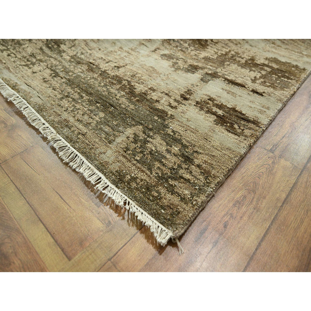8'11" x 11'11" New Hand Knotted Beige Wool & Silk Rectangle Oriental Rug - MOA10276339