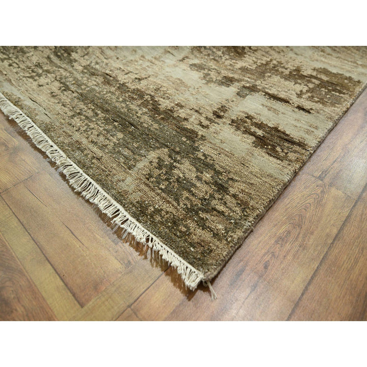 8'11" x 11'11" New Hand Knotted Beige Wool & Silk Rectangle Oriental Rug - MOA10276339