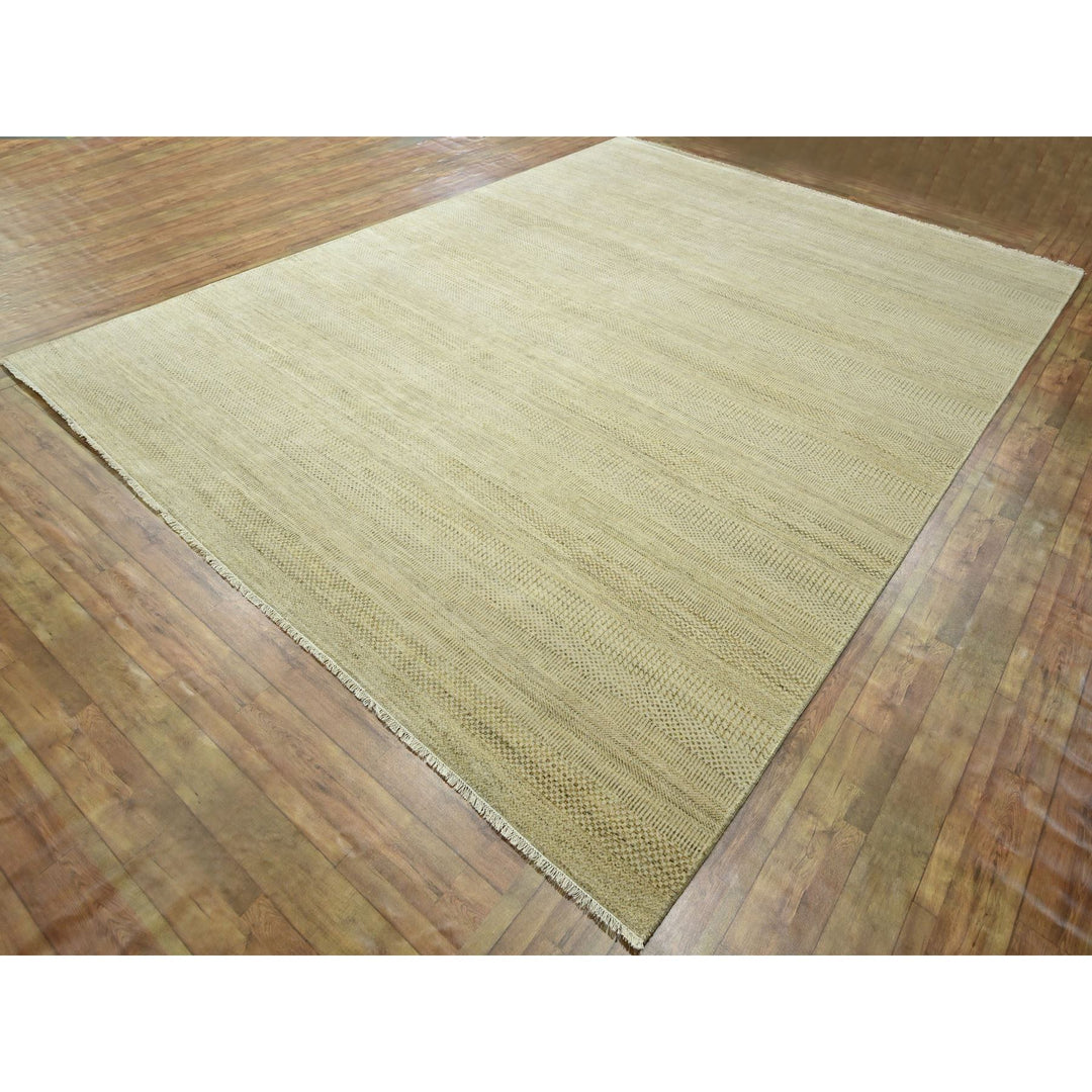 9'1" x 12'3" New Hand Knotted Brown Wool & Silk Rectangle Oriental Rug - MOA10276341