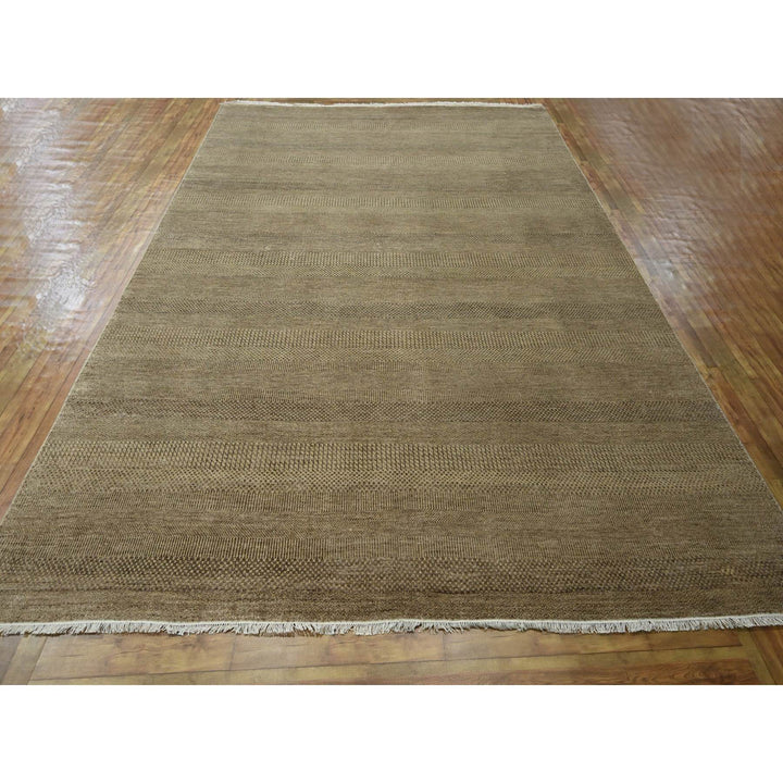 8'10" x 11'11" New Hand Knotted Brown Wool & Silk Rectangle Oriental Rug - MOA10276342