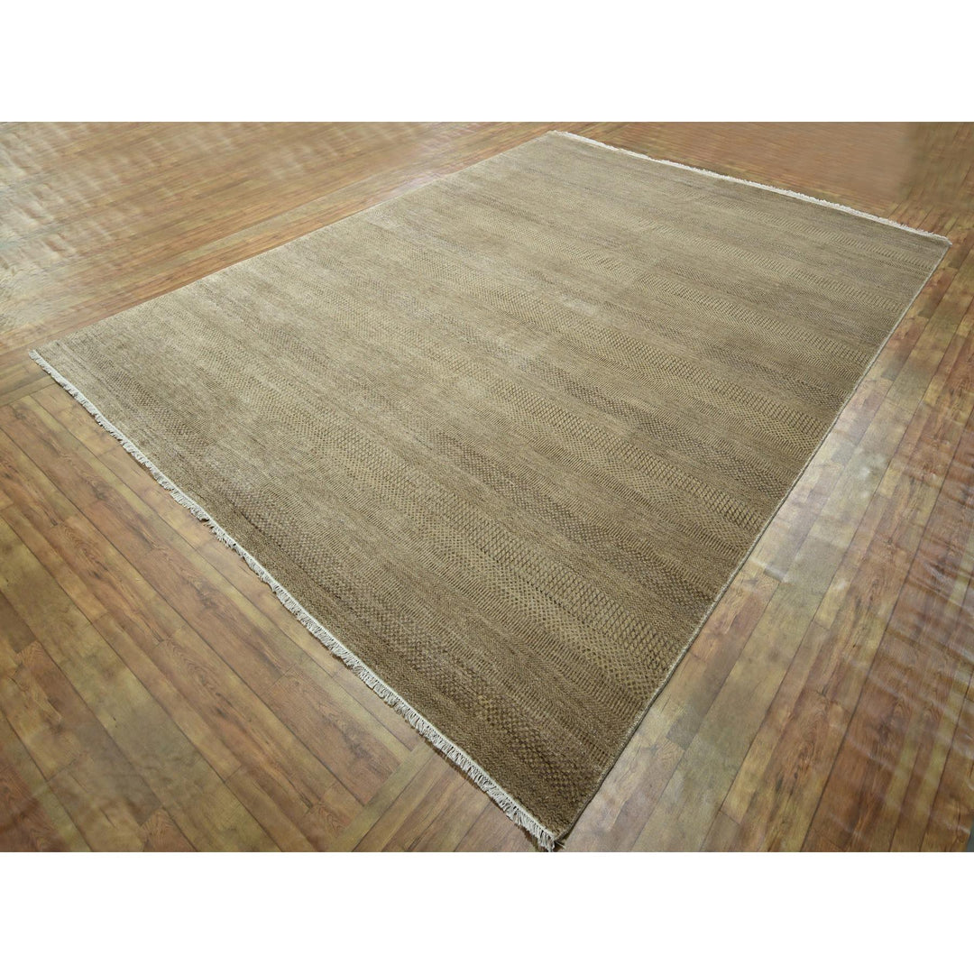 8'10" x 11'11" New Hand Knotted Brown Wool & Silk Rectangle Oriental Rug - MOA10276342
