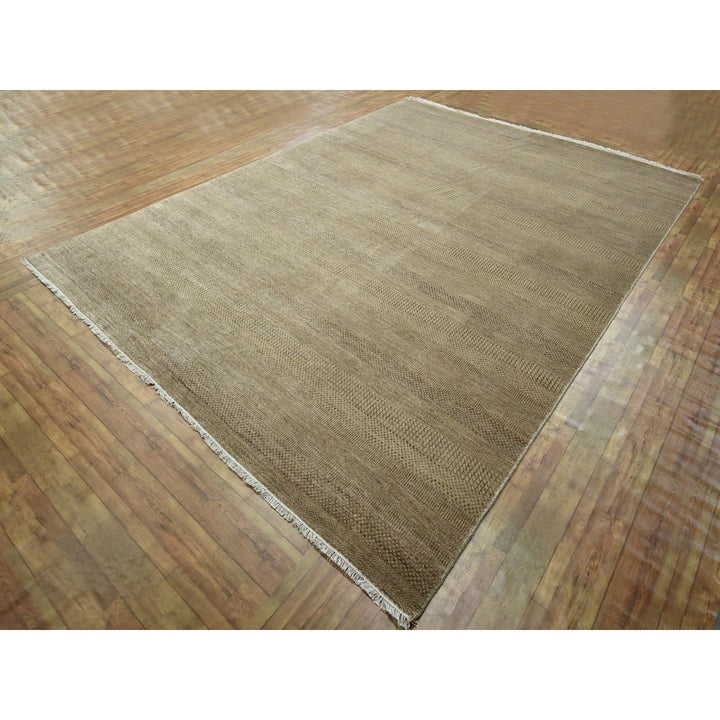 8'10" x 11'11" New Hand Knotted Brown Wool & Silk Rectangle Oriental Rug - MOA10276342