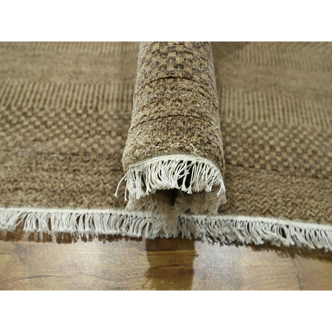 8'10" x 11'11" New Hand Knotted Brown Wool & Silk Rectangle Oriental Rug - MOA10276342