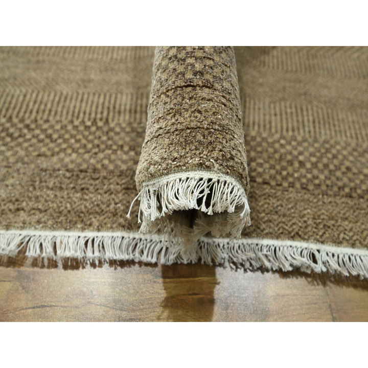 8'10" x 11'11" New Hand Knotted Brown Wool & Silk Rectangle Oriental Rug - MOA10276342