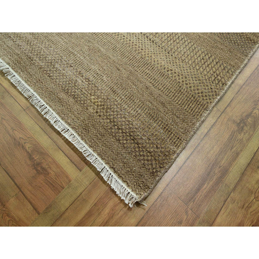 8'10" x 11'11" New Hand Knotted Brown Wool & Silk Rectangle Oriental Rug - MOA10276342