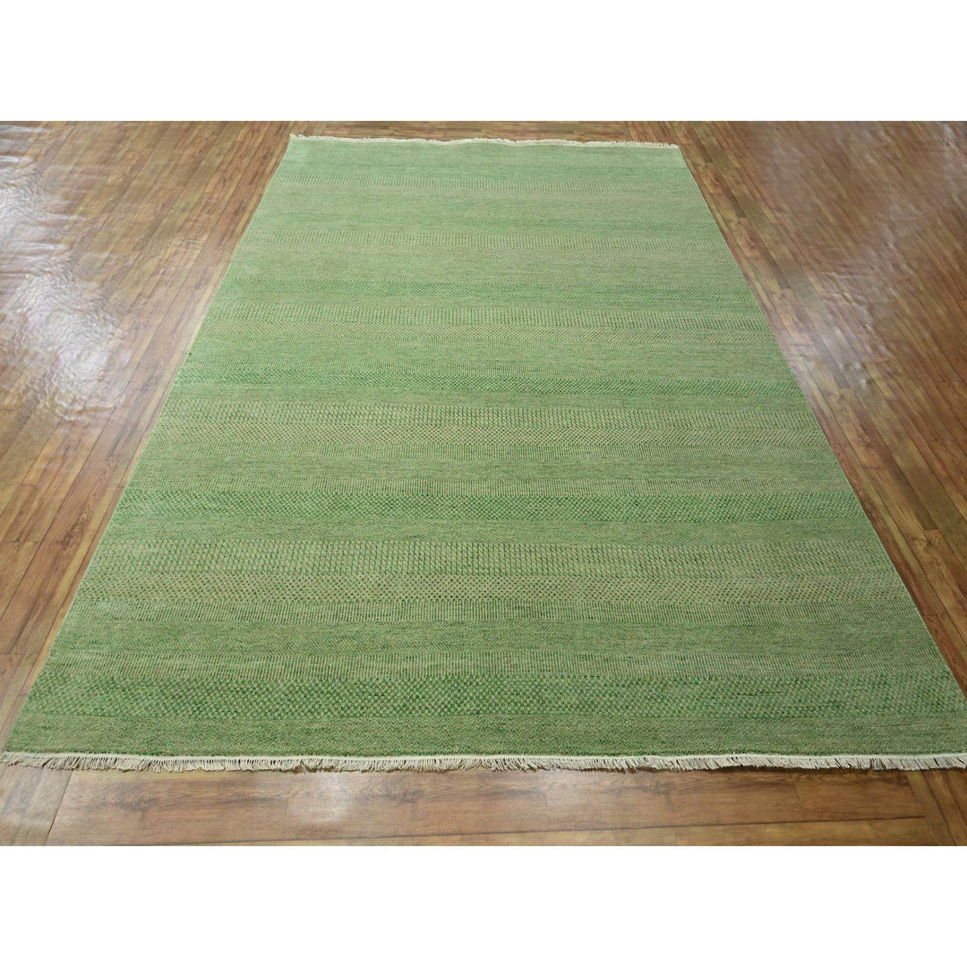 8'1" x 10'3" New Hand Knotted Green Wool & Silk Rectangle Oriental Rug - MOA10276343
