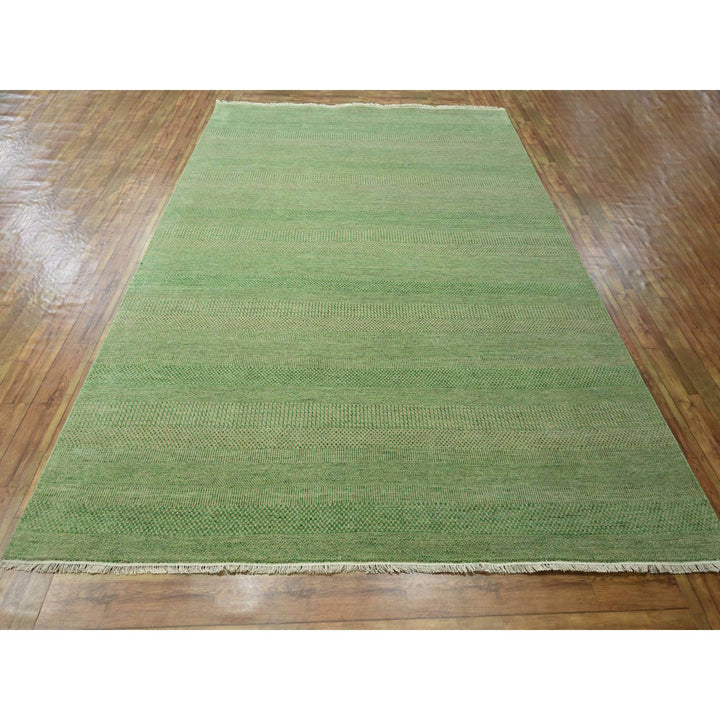 8'1" x 10'3" New Hand Knotted Green Wool & Silk Rectangle Oriental Rug - MOA10276343