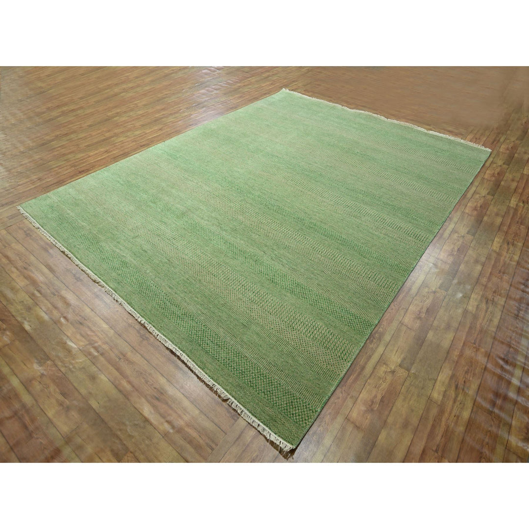 8'1" x 10'3" New Hand Knotted Green Wool & Silk Rectangle Oriental Rug - MOA10276343