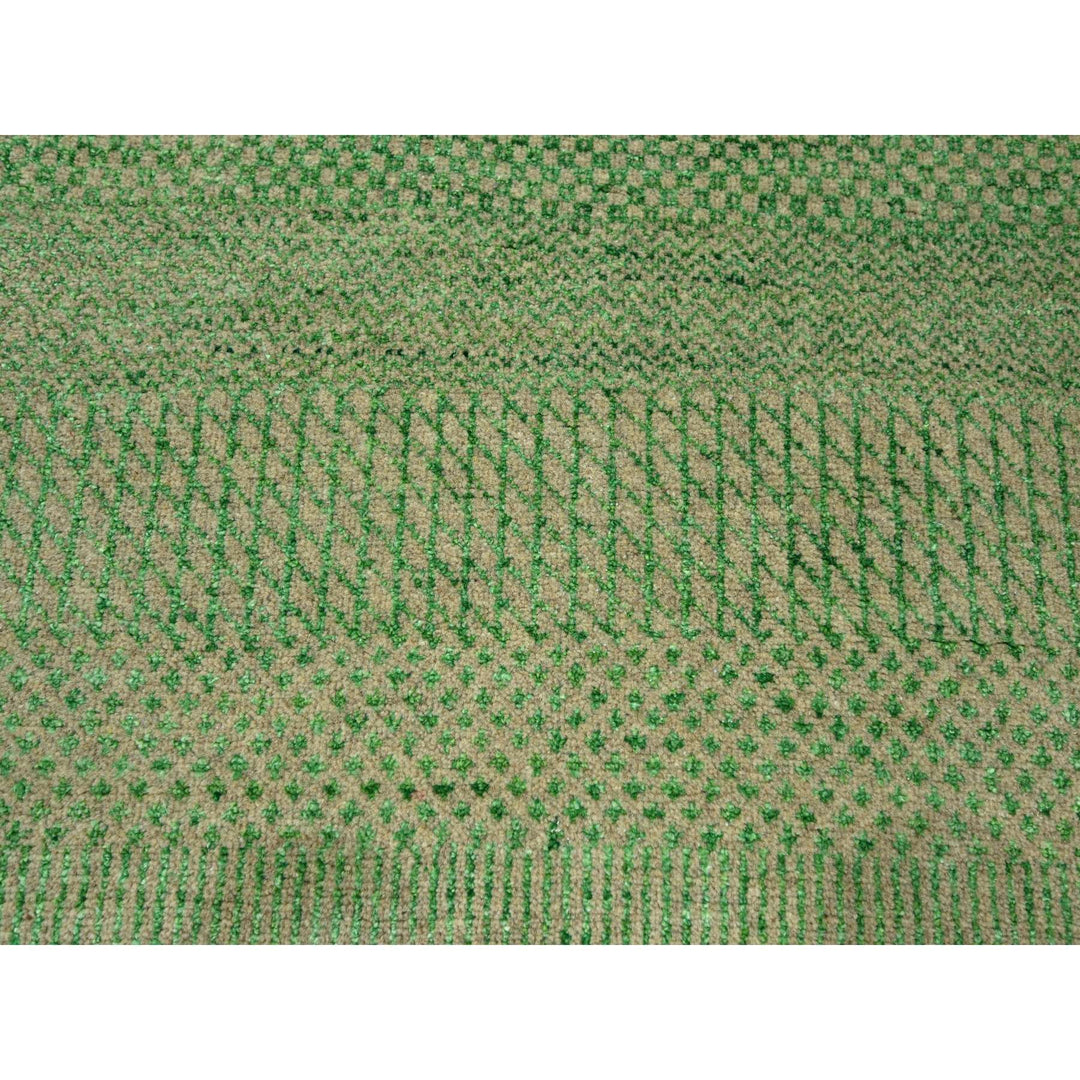 8'1" x 10'3" New Hand Knotted Green Wool & Silk Rectangle Oriental Rug - MOA10276343