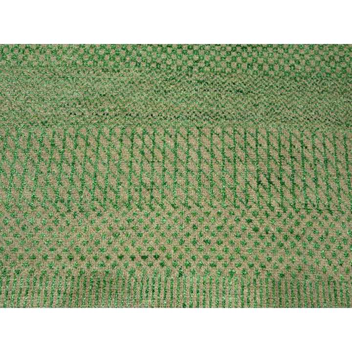 8'1" x 10'3" New Hand Knotted Green Wool & Silk Rectangle Oriental Rug - MOA10276343