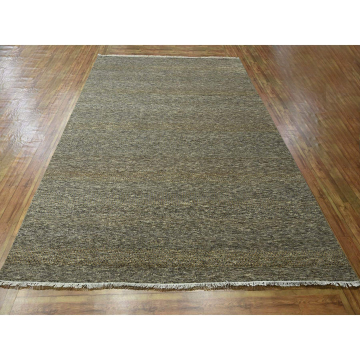 8'0" x 10'0" New Hand Knotted Brown Wool & Silk Rectangle Oriental Rug - MOA10276344