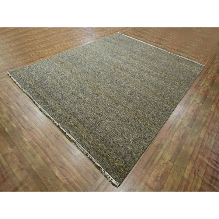 8'0" x 10'0" New Hand Knotted Brown Wool & Silk Rectangle Oriental Rug - MOA10276344