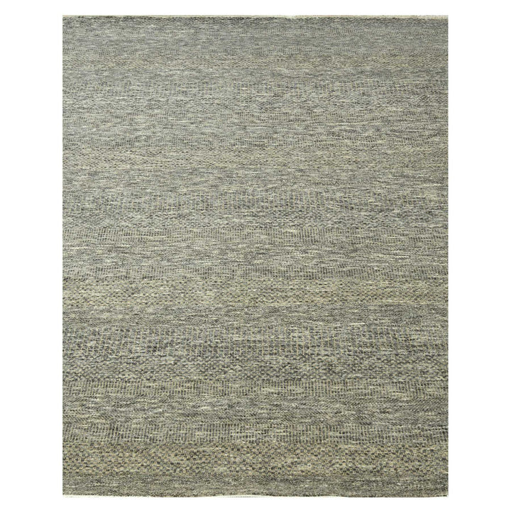 8'0" x 9'11" New Hand Knotted Grey Wool & Silk Rectangle Oriental Rug - MOA10276345