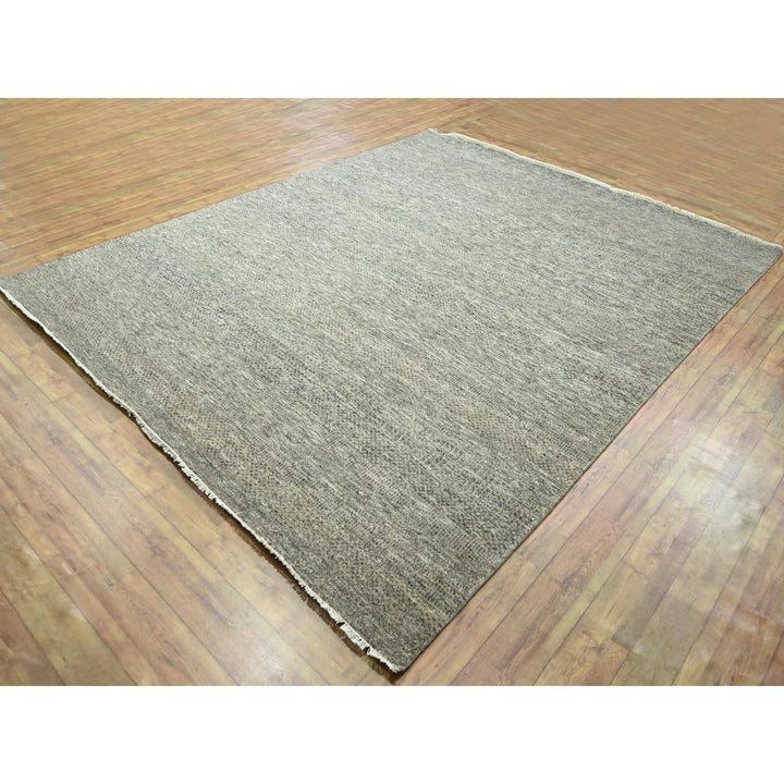 8'0" x 9'11" New Hand Knotted Grey Wool & Silk Rectangle Oriental Rug - MOA10276345